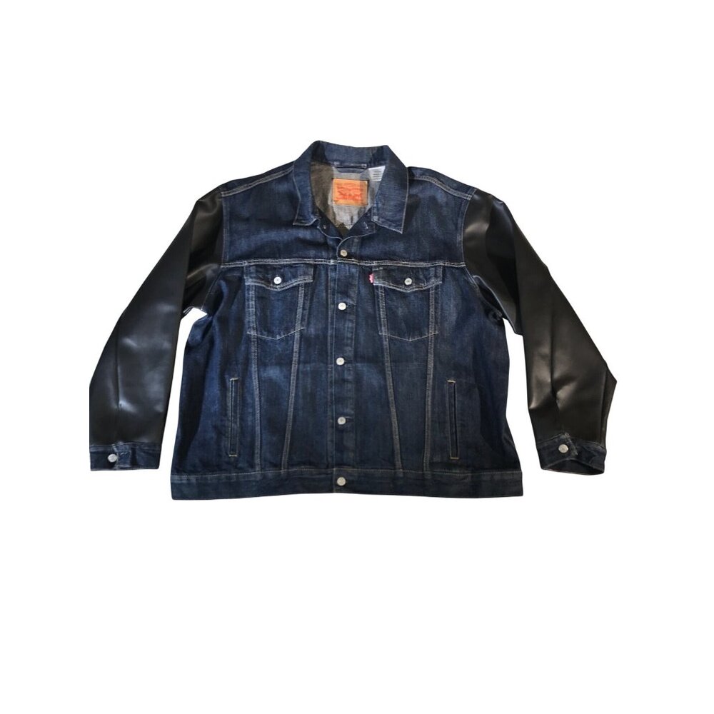 Levi Strauss Mens Blue Denim Black Black Faux Leather Jacket